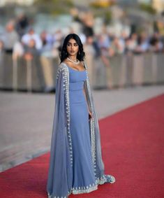 Blue Chiffon Cape Floor-Length Dress - Golden Atelier Blue Dress With Cape, Cape Dress Long, Cape Outfit, Chiffon Cape, Floral Prom Dresses, Cape Dress, Applique Dress, Abaya Fashion, Floor Length Dresses