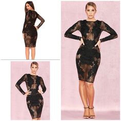 In Really Good Pre-Loved Condition Bodycon Black Lace Semi Sheer Mesh Long Sleeves Dress From House Of Cb In Size Extra Small. No Flaws. Semi-Sheer Body Shaping * Strategically Placed Applique Lace * Satin Trim Concealed Back Zipper With Hook & Eye Closure * Long Sleeves * Falls To The Knee * Care: Dry Clean Fabric * Outer: 80% Polyamide & 20% Viscose * Contrast: 100% Polyester Approx. Measurements * Across The Underarms: 15" * Across The Waist: 12" * Length Down The Center Back: 38" * Sleeve Length From Underarm: 18.5" No Trades. Open To Reasonable Offers. Bundle More Items To Save More. Thank You Knee Care, Black Bodycon Dress Long Sleeve, Applique Lace, Long Sleeve Mesh Dress, Long Sleeves Dress, House Of Cb Dresses, Sleeves Dress, House Of Cb, Mesh Long Sleeve