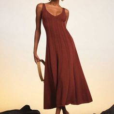 Accepting Offers Never Worn Nwt Color Ember Brown Size Small Elegant Knit Midi Dress For Vacation, Ribbed Midi Dress For Vacation, Casual Brown Knitted Dress, Casual Knitted Brown Dresses, Chic Brown Knit Dress, Sleeveless Knitted Dress For Fall, Casual Knit Midi Dress For Daywear, Pointelle Knit Dress For Vacation, Casual Fitted Knit Midi Dress