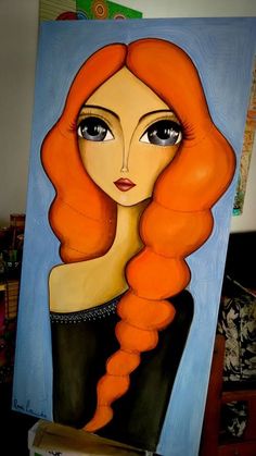 a painting of a woman with orange hair