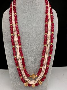 Ruby Pearls Nakshi Multi Layer Necklace Spiritual Gemstone Jewelry For Diwali, Traditional Round Kundan Necklace With Stones, Traditional Round Bridal Necklace With Stones, Spiritual Festive Jewelry With Faceted Beads, Spiritual Jewelry With Faceted Beads For Festive Occasions, Spiritual Faceted Beads Jewelry For Festive Occasions, Round Kundan Stone Necklaces, Round Kundan Necklaces With Stones, Kundan Necklaces With Round Stones