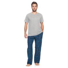 Hey guys, are you looking for stylish, comfortable pair of pajamas that you can lounge around in and wear to bed? Have you purchased men's clothing online before but were disappointed in the quality or fit and found that the images did not accurately portray the style? These sleeping pants and matching V-neck t-shirt are ideal for men that want to lounge and sleep in total comfort and need an upgrade over their old, tacky sweatpants and sleepwear. This masculine sleepwear is an excellent gift id Mens Pajamas Set, Man Weave, Online Mens Clothing, Mens Pajamas, Jersey Top, Blue Plaid, Black Blue, Men's Clothing, Pajama Set