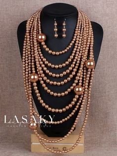 Lasaky - Exquisite Handcrafted Multilayer Necklace and Earrings Set with Faux Pearls Multilayer Necklace, Layered Pearl Necklace, Big Necklace, Cheap Necklaces, Long Pearl Necklaces, Pearl Necklace Earrings, Pearl Necklace Set, Pearl Jewelry Sets, Statement Choker Necklace