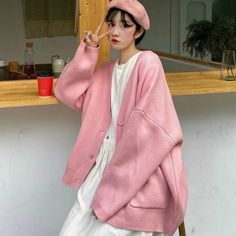 Jumper Aesthetic, Spring Hoodie, Lovely Fashion, Oversized Knit Cardigan, Cardigan Vintage, Cardigan Women, Style Cardigan, Fashion Korean, Hot Dress