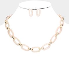 Classic Oval Link Necklace Set - Pink and Gold Tone Luxury Gold-tone Oval Link Necklace, Pink Chain, Chain Links, Chunky Necklace, Link Necklace, Necklace Earring Set, Multi Strand, Chain Link, Necklace Set