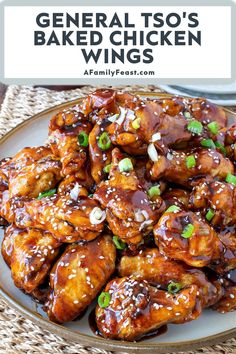 an image of general tso's baked chicken wings on a plate