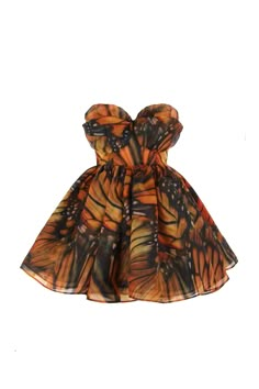 The Monarchy Party Blue Moon Dress, Pre Order Orange Ruffled Mini Dress For Cocktail, Orange Dress For Costume Party, Fitted Multicolor Butterfly Print Dress, Puff Skirt, Moon Dress, Monarch Butterflies, Puff Dress, Butterfly Dress, Knitted Coat