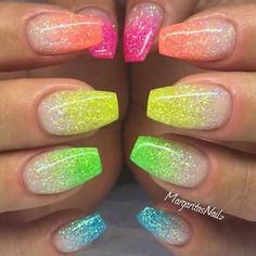 Ombre Nail Art Designs, Colorful Nail, Glow Nails, French Acrylic Nails, Nail Art Ombre, Rainbow Nails, Nail Designs Glitter