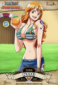 an anime character is holding a hamburger and posing for the camera with her shirt off