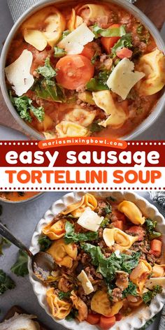 Grab some Italian sausage and cheese tortellini for this soup recipe for dinner! Complete with kale and other vegetables in a creamy tomato sauce, this Easy Sausage Tortellini Soup is a perfect fall comfort food idea! Sausage And Tortellini Soup, Sausage And Tortellini, Sausage Tortellini Soup, Sausage Tortellini, Tortellini Recipes, Hearty Soup, Hot Italian Sausage, Sausage Soup, Comfort Soup