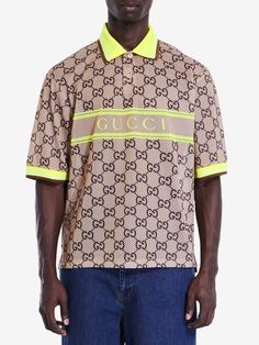 2270 GUCCI POLO SHIRT WITH GG PRINT Tea Blending, Fall And Winter Fashion, Gucci Logo, Leather Cap, Gucci Men, Denim Pant, Polished Look, Denim Top, Fall And Winter