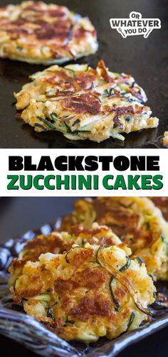 black stone zucchini cakes on a baking sheet with the title text overlay