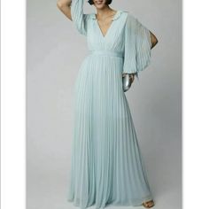 Bought Brand New And Never Got Around To Wearing It. Has Tags Paid $900 At Moda Operandi. Light Blue V-neck Evening Gown, Elegant Light Blue V-neck Evening Dress, Long Sleeve Pleated Evening Dress For Wedding, Pleated Fitted Chiffon Dress For Formal Occasions, Elegant Flowy Pleated Chiffon Dress, Flowy Long Sleeve Evening Dress For Formal Events, Light Blue Fitted Chiffon Dress For Wedding, Elegant Pleated Chiffon Party Dress, Fitted Light Blue Chiffon Dress For Wedding