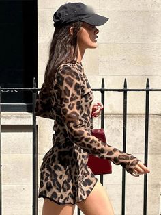 Sexy Leopard Print Mini Dress Women Slim Long Sleeve O-neck Dresses 2024 Spring Summer Vintage High Cheetah Print Outfits, Stile Kylie Jenner, Leopard Outfit, Leopard Print Bodycon Dress, Street Dress, Mini Dress Fashion, Mini Robes, Looks Street Style, Leopard Print Dress