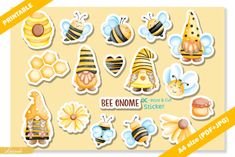 bees and honey stickers on a yellow background