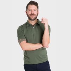 Ash & Erie Dark Green Tech Polo Shirt for Short Men   Tech Polo Shirt Functional Cotton Polo Collar Top, Functional Short Sleeve Polo Shirt For Outdoor, Athleisure Moisture-wicking Collared Polo Shirt, Athleisure Moisture-wicking Polo Shirt, Moisture-wicking Collared Polo Shirt For Athleisure, Moisture-wicking Polo Shirt For Athleisure, Moisture-wicking Athleisure Polo Shirt, Sports Polo Shirt With 4-way Stretch And Short Sleeves, Athleisure Short Sleeve Go-dry Polo Shirt