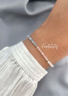 Our fertility bracelet features beautiful pastel shades made from aquamarine, rose quartz and moonstone gemstones. These gemstones are said to bring support for a successful and safe pregnancy. It is a great gift for your loved ones that are in the process of getting pregnant or that are currently going through IVF. It makes the perfect meaningful mom to be gift! ♥ The bracelet will come with a description card of each gemstone. ✦ MATERIALS: ~ Natural Rose Quartz, Moonstone, Aquamarine Gemstones Bracket Ideas, Best Healing Crystals, Bracelets Dainty, Fertility Bracelet, Fertility Crystals, Beading Cord, New Bracelet, Crystal Healing Bracelets, Birthstone Bracelets