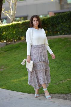 Did you hear the news? Lavender is in this spring! And we can get enough! Our Belinda skirt is beautiful quality! Featuring an elastic waist, with ruffle detail, full lining and shark bite hem. Skirt is lavender with blue, ivory, and pink florals. Fit is big, modeled in small (5'6") and paired with our Chloe top. 100% Polyester Small (waist 28-32"/shortest length 31") Medium (waist 30-34"/shortest length 31") Large (waist 32-36"/shortest length 31") Brunch Ruffle Hem Tiered Maxi Skirt, Tiered Ruffle Maxi Skirt For Brunch, Brunch Tiered Maxi Skirt With Ruffles, Brunch Tiered Ruffle Maxi Skirt, Feminine Maxi Skirt With Ruffle Hem, Tiered Gathered Skirt For Brunch, Spring Flowy Lined Maxi Skirt, Spring Day Out Maxi Skirt With Ruffle Hem, Spring Ruffle Hem Maxi Skirt For Day Out