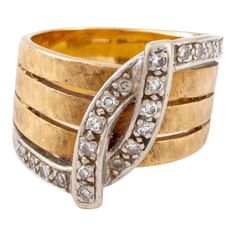 14K yellow gold ring adorned with 20 single cut diamonds set in 14K white gold, weighing a total of approx. 0.25 carat, marked: "14K MR". Measuring approx. US size 6 3/4, 5.9 dwt. Gold Diamond Ring With Pave Setting In Vintage Style, Vintage Gold Diamond Ring With Pave Setting, Vintage Gold Rings With Pave Setting, Vintage Yellow Gold Diamond Ring With Pave Setting, Yellow Gold Diamond Ring, Gold Diamond Ring, Luxury Art, Yellow Gold Ring, Gold Diamond Rings