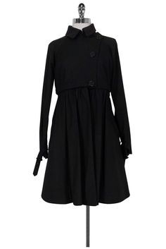 Current Boutique-Tibi - Black Cotton Trench Coat Sz 4 Chic Black A-line Outerwear, Black A-line Outerwear For Work, Black A-line Outerwear For Spring, Black Outerwear With Button Closure For Daywear, Cotton Trench Coat, Coats Fashion, Girl Coat, Coat Fashion, Coat Dress