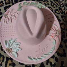 One Of A Kind Perfect For A Bride Handmade Pink Fedora For Spring, Handmade Fitted Fedora For Spring, Painted Fedora Hat, Large Brim Hat, Hat Art, Felt Cowboy Hats, Texture Paint, Character Inspo, Brim Hat