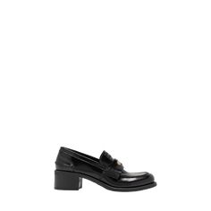 Miu Miu leather penny loafers 2.00 in / 50 mm block heel Round moc toe Notched vamp with keeper strap Slip-on style Rubber outsole Lining: Leather Made in Italy Heeled Penny Loafers, Penny Loafers, Sale Design, Leather Heels, Miu Miu, Block Heels, Penny, Tops Designs, Loafers