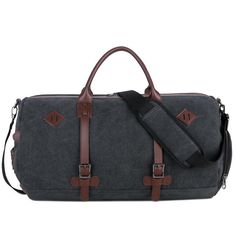 Large Capacity Canvas Travel Duffle Bag with Shoe Compartment Casual Satchel For Weekend Trips, Large Capacity Casual Satchel For Overnight Trips, Casual Large Capacity Satchel For Overnight Trips, Casual Cotton Bag With Luggage Sleeve, Casual Shoulder Bag For Overnight Trips, Casual Brown Cotton Travel Bag, Casual Shoulder Bag With Pockets For Overnight Trips, Casual Shoulder Bag With Zipper For Overnight Trips, Casual Canvas Bag For Overnight Trips