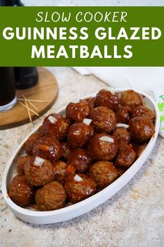 slow cooker guinness glazed meatballs in a bowl