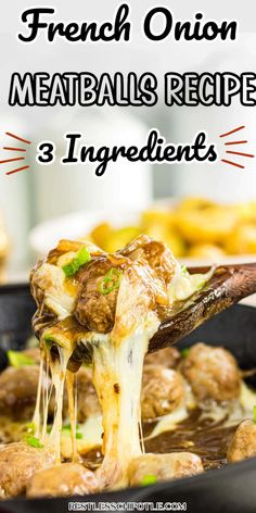 french onion meatballs recipe in a skillet