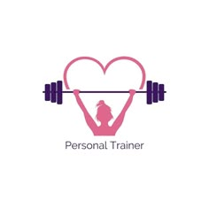 a woman lifting a barbell in the shape of a heart with personal trainer written on it