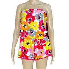 All For Color Floral Strapless Terry Romper Size Small Adorable Vibrant Tropical Floral Romper Strapless Top With Elastic Band To Hold In Place Elastic Waist Shorts Excellent New Condition 100% Cotton Flat Lay Measurements: Chest 18” Elastic At Top 12” (Un-Stretched) Waist 12” (Un-Stretched) Inseam 2” Pink Sleeveless Tube Top For Beach Season, Casual Pink Tube Top For Vacation, Pink Stretch Tube Top For Summer, Sleeveless Tube Top For Summer Loungewear, Pink Beachwear Tube Top For Summer, Strapless Jumpsuits And Rompers For Summer Loungewear, Pink Floral Print Sleeveless Tube Top, Strapless Tube Top For Summer Loungewear, Pink Summer Tube Top