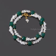 "Product Details :  Item Code : DGC7230 Gemstone Name :  Moonstone/Green Onyx Chain Style : BEADED Beads Shape : raw/box Beads Size : 5-5.5 mm/9 mm Approx Length : 16\" Inch Approx Weight : 107 Cts. Approx Customization : **Available** Please Feel Free To Contact If You Have Any Query." White Adjustable Beaded Necklace With Gemstone, White Adjustable Gemstone Beaded Necklace, White Adjustable Gemstone Beaded Necklaces, Adjustable White Gemstone Beaded Necklaces, White Stone Necklaces For Jewelry Making, White Gemstone Necklaces With Round Beads, White Double Strand Faceted Beads Jewelry, White Double Strand Natural Stones Jewelry, White Double Strand Jewelry With Faceted Beads