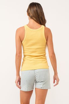 Racer back tank, crew neck finished sleeveless with ribbed neck & armhole band. Solid color knit fitted. The perfect match, the always comfortable and lavish, forever indulged.Body length from HPS: 23", Sleeve length: N/A, Bust: 29" (Size Small) 96% COTTON 4% SPANDEX Machine wash cold, Tumble dry low Imported Summer Crew Neck Athleisure Tank Top, Spring Crew Neck Tank Top In Athleisure Style, Spring Athleisure Tank Top With Crew Neck, Spring Athleisure Crew Neck Tank Top, Casual Ribbed Racerback Vest, Ribbed Cotton Crew Neck Tank Top, Crew Neck Ribbed Cotton Tank Top, Casual Ribbed Crew Neck Vest, Summer Ribbed Racerback Vest