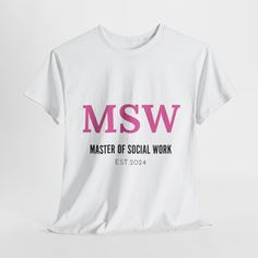 This  Master of Social Work Tee exudes a professional and academic vibe, perfect for social workers, educators, and professionals in the field. It makes a great gift for graduation, recognition, or appreciation. Product Features - Shoulder tape for stability - Ribbed knit collar without seam for elasticity - Made from strong and smooth fabric for printing - Classic fit and tear-away label for comfort - Ethically grown and harvested US cotton Care instructions - Machine wash: warm (max 40C or 105F) - Non-chlorine: bleach as needed - Tumble dry: medium - Do not iron - Do not dryclean Discover the convenience of Express 2-day delivery across the US (except Alaska and Hawaii) for the fastest service possible. Master Of Social Work, Social Workers, Therapist Gifts, Social Worker, Grad Gifts, Social Work, Knit Collar, Counseling, Product Features