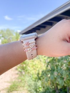 Adjustable Rose Gold Jewelry For Everyday Use, Handmade Pink Watch Bands As Gift, Handmade Adjustable Pink Watch Bands, Handmade White Watch Bands For Gift, Trendy Handmade Watch Bands For Gift, Handmade White Watch Bands As Gift, Trendy Handmade Watch Bands As Gift, Watch Stack, Apple Watch Hacks