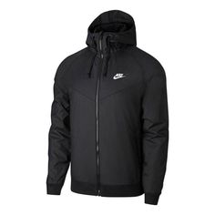 Men's Nike Windrunner Windproof Sports Jacket Autumn Black AT5271-010 Techwear Style Waterproof Track Jacket For Sports, Waterproof Techwear Track Jacket For Sports, Sports Techwear Track Jacket Waterproof, Black Waterproof Hooded Jacket For Sports, Black Breathable Long Sleeve Windbreaker, Waterproof Athleisure Track Jacket For Outdoor, Sporty Hooded Windbreaker With Fleece Lining, Black Weatherproof Hooded Sports Jacket, Black Weatherproof Hooded Jacket For Sports