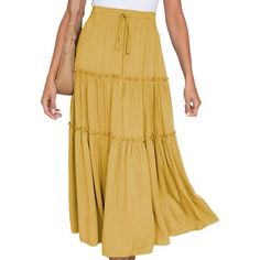 MOSHU High Waist Midi Skirt for Women A-Line Pleated Skirts with Pockets Flowy Dresses This skirt for women features an elasticated belt, boho, ruffle trim, A-line,two pockets,loose fit, flared skirts above the ankle.This classic solid color midi womens skirt is simple but fashion. A-line drawstring elastic waist skirt for every body shape. Suitable for any occasion ,Perfect for spring, summer and fall.Every fashion ladys wardrobe needs a flowy madi skirt! # Size Chart S Length 83 cm, Waist 69 c High Waist Midi Skirt, Long Flowy Skirt, Flared Skirts, Flowy Dresses, High Waisted Maxi Skirt, Maxi Skirt Boho, Skirts Midi High Waisted, Elastic Waist Skirt, Pleated Skirts