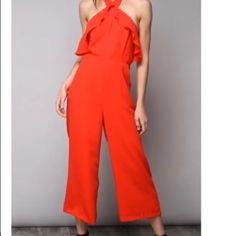 Brand New Red Jumpsuit. Never Worn. Red Jumpsuits And Rompers For Summer Workwear, Chic Red Jumpsuits And Rompers For Summer, Red Sleeveless Jumpsuits And Rompers For Date Night, Sleeveless Red Jumpsuits And Rompers For Date Night, Red Overall Jumpsuit For Work, Chic Red Overall Jumpsuit, Casual Red Jumpsuit For Date Night, Hot Pink Romper, Crochet Jumpsuits