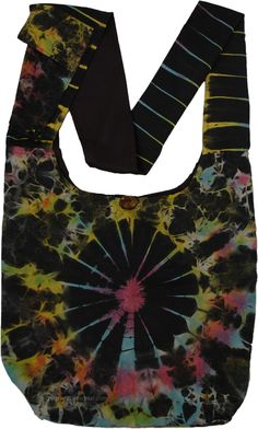 Bohemian black tie-dye cotton shoulder bag - a really attractive and colorful bag to be on your shoulder with all the things you need when you are out and traveling, including a pocket for a cell phone.  The shoulder strap is long enough that can be comfortably worn across the shoulder or cross-body. #tlb #Pocket #Yoga #vacationclothing #beachwrap #TieDye #bohemianfashion #Handmade #BohemianBag Casual Cotton Hobo Bag For Festival, Summer Festival Cotton Hobo Bag, Hippie Cotton Shoulder Bag For Travel, Black Shoulder Bag With Cell Phone Pocket For Festivals, Summer Hippie Hobo Bag For Everyday Use, Bohemian Black Shoulder Bag With Cell Phone Pocket, Hippie Shoulder Bag For Everyday Use In Summer, Multicolor Summer Bag With Cell Phone Pocket, Black Bohemian Cotton Bag