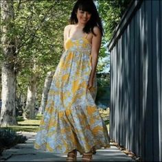 New With Tag Cotton Bloggers Favorite Yellow White Floral Printed Yellow Ruffle Hem Maxi Dress For Spring, Yellow Maxi Dress With Ruffle Hem, Flowy Yellow Dress With Ruffle Hem, Yellow Ruffle Hem Dress For Day Out, Yellow Dress With Ruffle Hem For Day Out, Yellow Ruffled Sundress For Summer, Yellow Maxi Sundress With Ruffles, Yellow Ruffled Maxi Sundress, Yellow Cotton Dress With Ruffle Hem