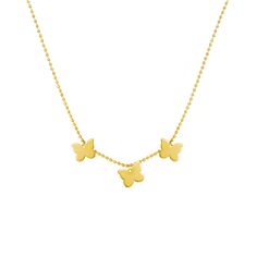 Gift your daughter this with precious Triple Butterfly Necklace, adjustable from 13'-15' and crafted in 14K Yellow Gold. Product Details: Millimeter: 1.15 Gauge: 120 Closure: 5.0m Spring Ring Average Weight (g): 3.02 Yellow Gold Adjustable Chain Jewelry For Mother's Day, Yellow Gold Jewelry With Adjustable Chain For Mother's Day, Yellow Gold Clavicle Chain Jewelry For Mother's Day, Adjustable Yellow Gold Necklace For Anniversary, Delicate Yellow Gold Necklace For Mother's Day, Adjustable Yellow Gold Charm Necklace For Anniversary, Adjustable Yellow Gold Charm Necklaces For Anniversary, Adjustable Yellow Gold Necklace For Mother's Day, Delicate Yellow Gold Necklaces For Mother's Day