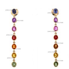 Rainbow sapphire oval shape bezel set link drop earrings gold | Natural oval cut sapphire dangling earrings gold | Sapphire earrings gold GEMSTONE DETAILS : ✦ Gemstone : Oval ✦ Gemstone Type : Natural ✦ Gemstone Size : 5x4 mm ✦ Gemstone Shape : Oval Cut ✦ Gemstone Weight : 7.41 Carats ✦ Gemstone Grade : AAA METAL DETAILS : ✦ Metal : 14K/18K Gold ✦ Metal Color : Yellow / White / Rose Gold ✦ Setting : Flush Setting ✦ Ring Box : Yes SHIPPING DETAILS : ✦ Production time : 10-12 days ✦ Delivery time : 7-8 days ✦ Expedited shipping : Available ✦ Expedited shipping service : UPS ✦ Expedited shipping time : 5 days ✦ Expedited shipping cost : 70$ CUSTOMISATION DETAILS : We can customize any piece of fine jewelry. You can simply message us on Etsy or drop a text at +91-7976097700 (WhatsApp/iMessage) Sapphire Earrings Gold, Dangling Earrings Gold, Flush Setting, Rainbow Sapphires, Drop Earrings Gold, Rainbow Bracelet, Fabulous Jewelry, Sapphire Earrings, Dangling Earrings