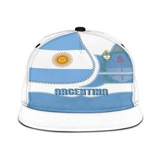 Argentina Snapback Hat Flag & Coat Of Arms Leather Style Customizable Adjustable Flat Brim Baseball Cap, White Snapback Baseball Cap For Travel, White Snapback Hat For Travel, Argentina Flag, Hat Collection, Leather Style, Outdoor Activity, Coat Of Arms, Snapback Hat