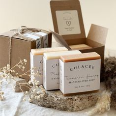 Welcome to CULACEE! Explore our collection of skin-loving soaps, meticulously made with the finest ingredients and craftsmanship. They are perfect for memorable gifts for any occasion. Discover the Personalized Soap Gift, a personalized handmade soap gift set perfect for birthdays, thank you gifts, spa days, and custom welcome gifts. Handcrafted with the finest ingredients. PRODUCT INFO 3 Handcrafted Soaps of Your Scent Choices. Elegant Packaging Ready for Gifting. Personalized Text on Light Bei Christmas Soap Gift, Handmade Soap Gift Set, Turmeric And Honey, Elegant Packaging, Spa Days, Christmas Soap, Bridal Party Favors, Gift Box Birthday, Soap Gift Set