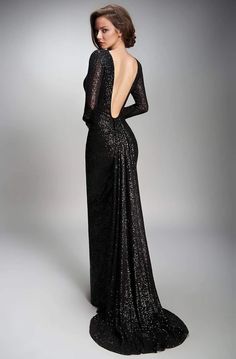 Nicole Bakti - 6904 Long Sleeve Front Keyhole Backless Sheath Dress – Couture Candy Luxury Black Maxi Dress With Sweep Train, Nicole Bakti, Long Sleeve Evening Gowns, Perfect Prom Dress, Fantasy Gowns, Prom Dresses Online, Ball Gowns Prom, Gala Dresses, Gowns With Sleeves