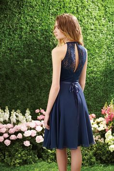 High Neck Knee Length Chiffon and Lace Bridesmaid Dress - Uniqistic.com Cocktail Gown Prom, Dama Dresses, Lace Bridesmaid Dress, Prom Dress 2014, Navy Bridesmaid Dresses, Lace Bridesmaids, Evening Party Gowns, Cheap Bridesmaid Dresses, Lace Bridesmaid Dresses