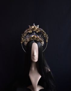 The Flower Halo Headpiece is an exquisite and haunting accessory that exudes an aura of dark elegance, making it the perfect choice for a Halloween costume or a gothic-themed photo shoot.  The crown is available in different colors. The crown in the photo in gold color. Adjustable Gothic Costume Accessories For Fantasy Events, Gothic Costume Hats And Headpieces For Cosplay, Gothic Headpiece For Costume Party, Fantasy Crown Costume Accessories For Cosplay, Mystical Halloween Festival Costume Hats And Headpieces, Fantasy Crown For Cosplay, Mystical Crown Headpiece For Masquerade, Fantasy Gold Headpiece For Costume, Fantasy Crown Costume Accessory