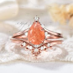 Sunstone Wedding Ring, Anniversary Gift For Her, Birthday Gift, Elegant Ring Product Detail Main Ring Material: 925 Sterling Silver, Rose/Yellow Gold Plated, 10k/14k/18k Solid Rose/White/Yellow Gold Center Stone: 6x8mm Pear Cut Natural Sunstone Side Stones: Round Cut Moissanites/Simulated Diamonds (10k/14k/18k Solid Rose/White/Yellow Gold with Moissanites, 925 Sterling Silver and Rose/Yellow Gold Plated with Simulated Diamonds) Wedding Band Material: 925 Sterling Silver, Rose/Yellow Gold Plated, Sun Stone Engagement Ring, Wedding Rings Orange, Carnelian Wedding Ring, Sunstone Wedding Ring, Sunstone Ring Engagement, Pear-shaped Yellow Diamond Ring For Wedding, Yellow Teardrop Rings For Anniversary, Yellow Teardrop Wedding Ring, Yellow Pear-shaped Wedding Rings