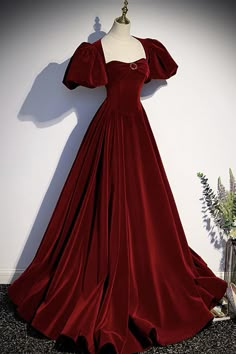 Burgundy velvet long prom dress evening dress sold by Little Cute on Storenvy Ideal Aesthetic, Prom Dress Evening, 파티 드레스, Old Fashion Dresses, Chique Outfits, Prom Dress Inspiration, Burgundy Velvet, Pretty Prom Dresses, Fairytale Dress