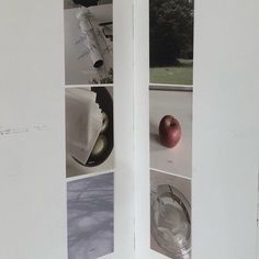 an open book with pictures of apples and other things in it's pages on the cover